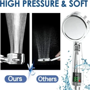 High Pressure Handheld Bathroom Shower Head Water Saving Showerhead Pressurized Adjustable Spray LED Digital Temperature Display